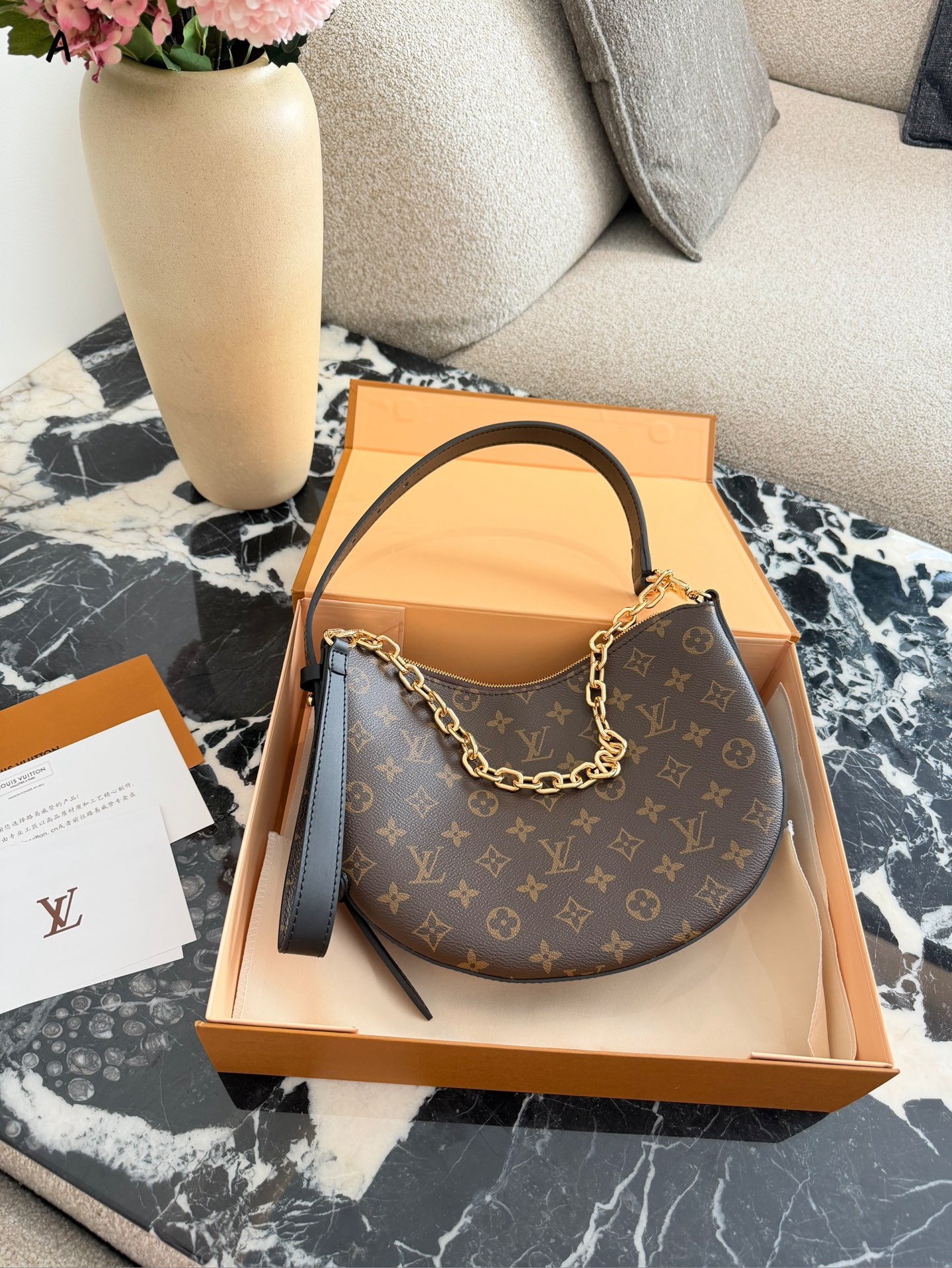 LV Monogram Handbag Monogram Canvas Cowhide Leather 12
